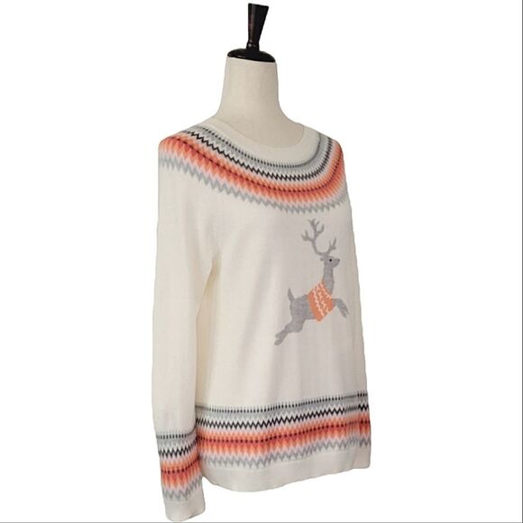 Talbots Cream Reindeer Fair Isle Long Sleeve Sweater Size S - Picture 2 of 8